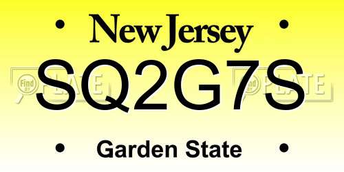SQ2G7S New Jersey License Plate