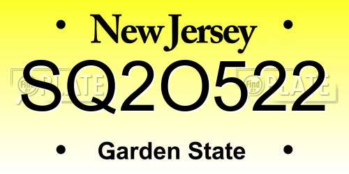 SQ2O522 New Jersey License Plate