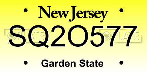 SQ2O577 New Jersey License Plate