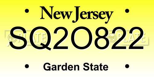 SQ2O822 New Jersey License Plate