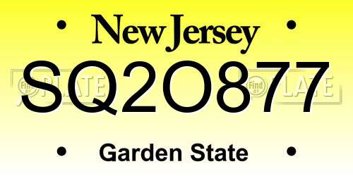 SQ2O877 New Jersey License Plate