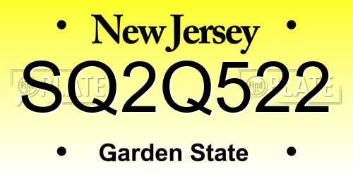 SQ2Q522 New Jersey License Plate