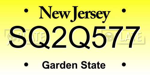SQ2Q577 New Jersey License Plate