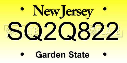 SQ2Q822 New Jersey License Plate