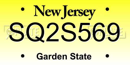 SQ2S569 New Jersey License Plate