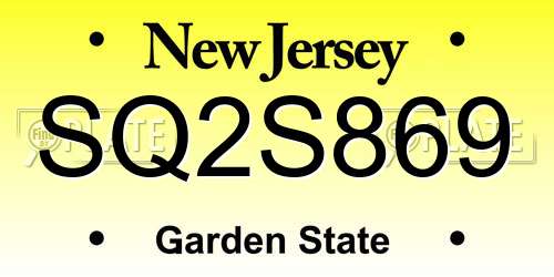 SQ2S869 New Jersey License Plate