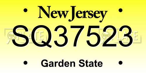 SQ37523 New Jersey License Plate