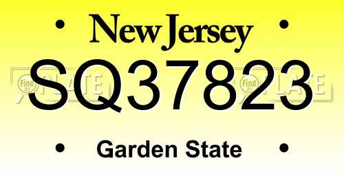 SQ37823 New Jersey License Plate