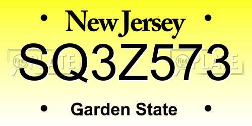 SQ3Z573 New Jersey License Plate