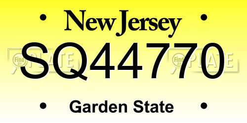 SQ44770 New Jersey License Plate