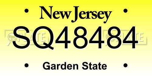 SQ48484 New Jersey License Plate