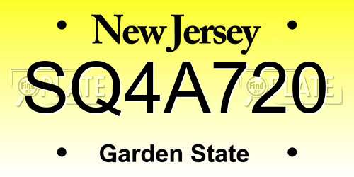 SQ4A720 New Jersey License Plate