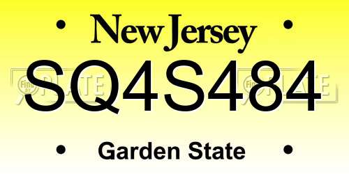 SQ4S484 New Jersey License Plate