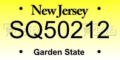 SQ50212 New Jersey License Plate