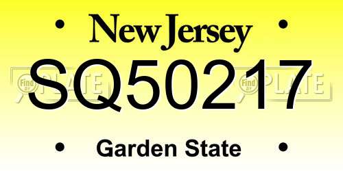 SQ50217 New Jersey License Plate