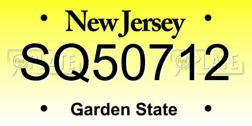 SQ50712 New Jersey License Plate
