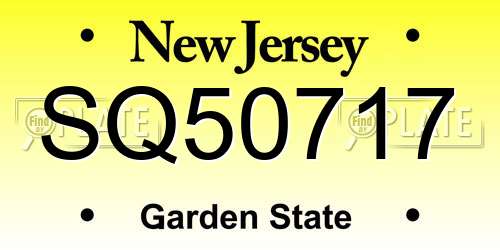 SQ50717 New Jersey License Plate