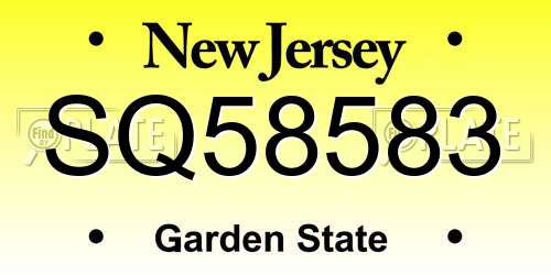 SQ58583 New Jersey License Plate