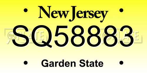 SQ58883 New Jersey License Plate