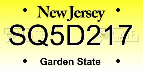 SQ5D217 New Jersey License Plate