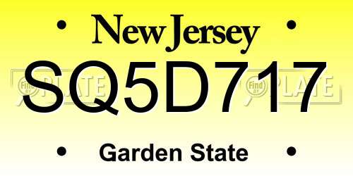 SQ5D717 New Jersey License Plate