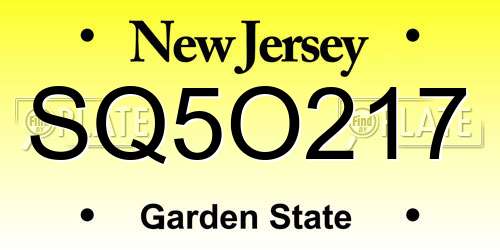 SQ5O217 New Jersey License Plate
