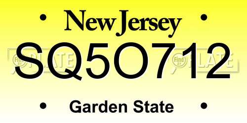 SQ5O712 New Jersey License Plate