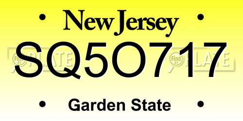 SQ5O717 New Jersey License Plate