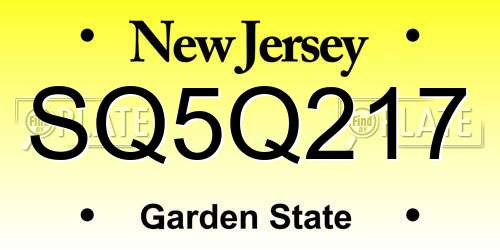 SQ5Q217 New Jersey License Plate
