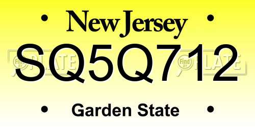 SQ5Q712 New Jersey License Plate