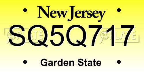 SQ5Q717 New Jersey License Plate