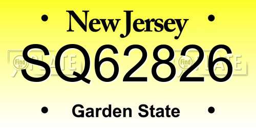 SQ62826 New Jersey License Plate