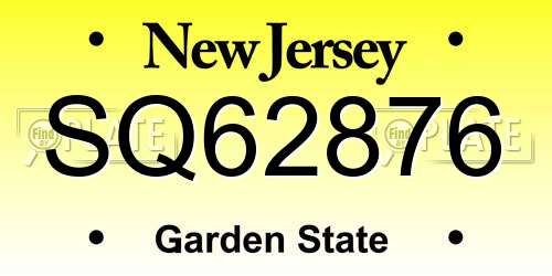 SQ62876 New Jersey License Plate