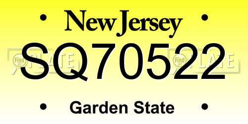 SQ70522 New Jersey License Plate