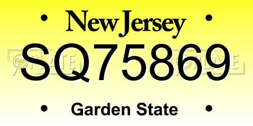 SQ75869 New Jersey License Plate