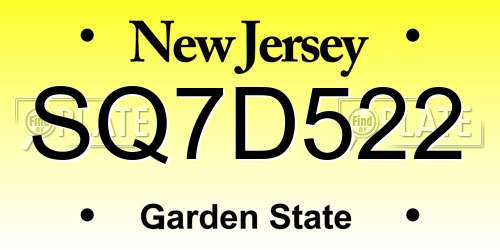 SQ7D522 New Jersey License Plate