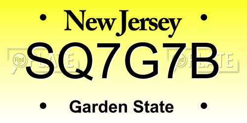 SQ7G7B New Jersey License Plate
