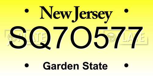 SQ7O577 New Jersey License Plate