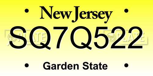 SQ7Q522 New Jersey License Plate