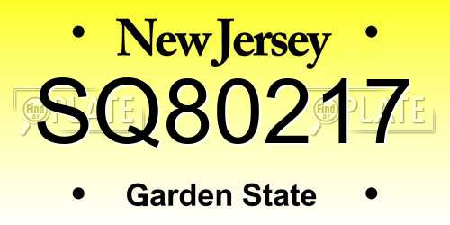 SQ80217 New Jersey License Plate