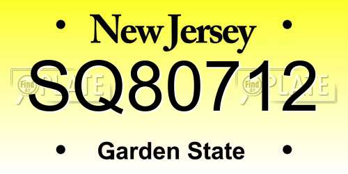 SQ80712 New Jersey License Plate