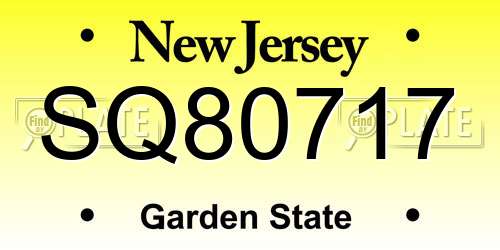 SQ80717 New Jersey License Plate