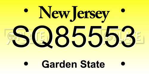SQ85553 New Jersey License Plate