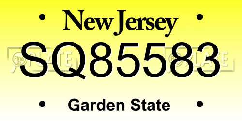 SQ85583 New Jersey License Plate