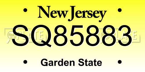 SQ85883 New Jersey License Plate