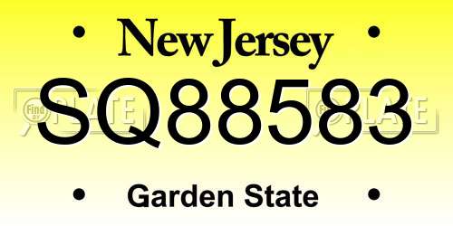SQ88583 New Jersey License Plate