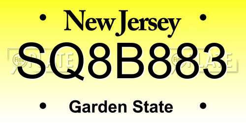SQ8B883 New Jersey License Plate