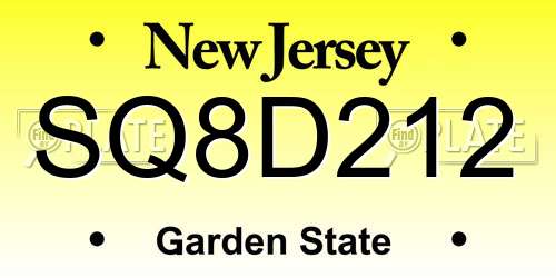 SQ8D212 New Jersey License Plate
