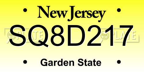 SQ8D217 New Jersey License Plate