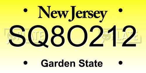SQ8O212 New Jersey License Plate